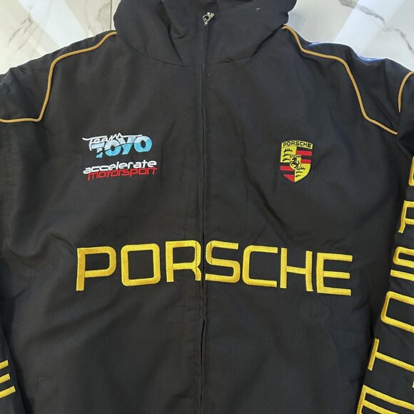 Porsche Black Racing Jacket â Vintage Embroidered Bomber NWOT - Picture 2 of 7